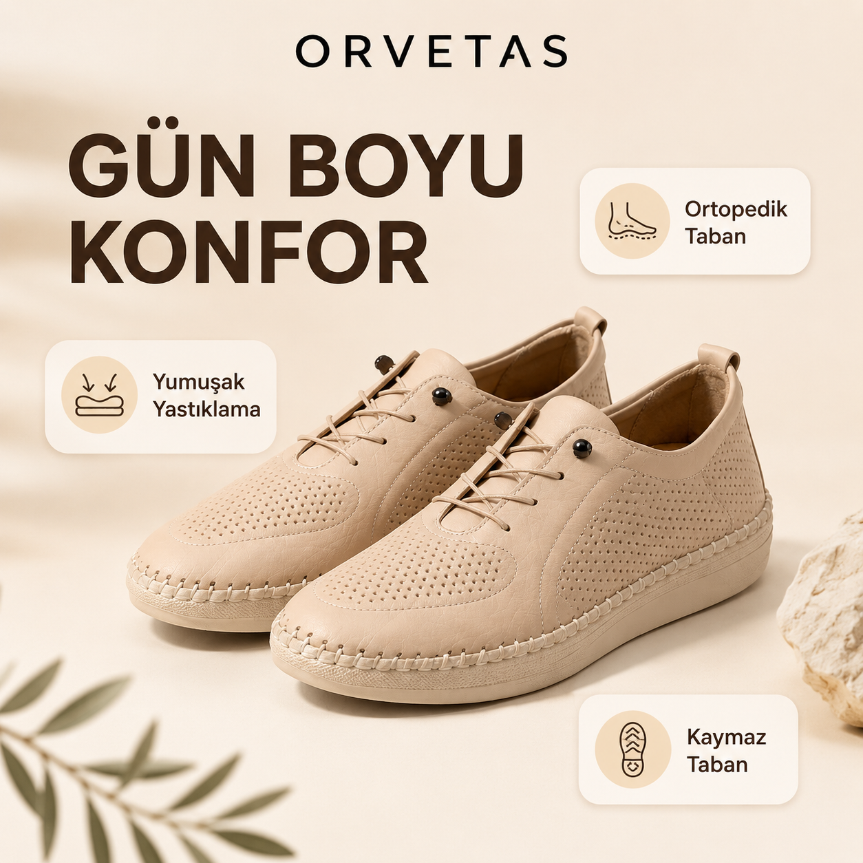 Orvetas ortopedik deri kadın ayakkabı